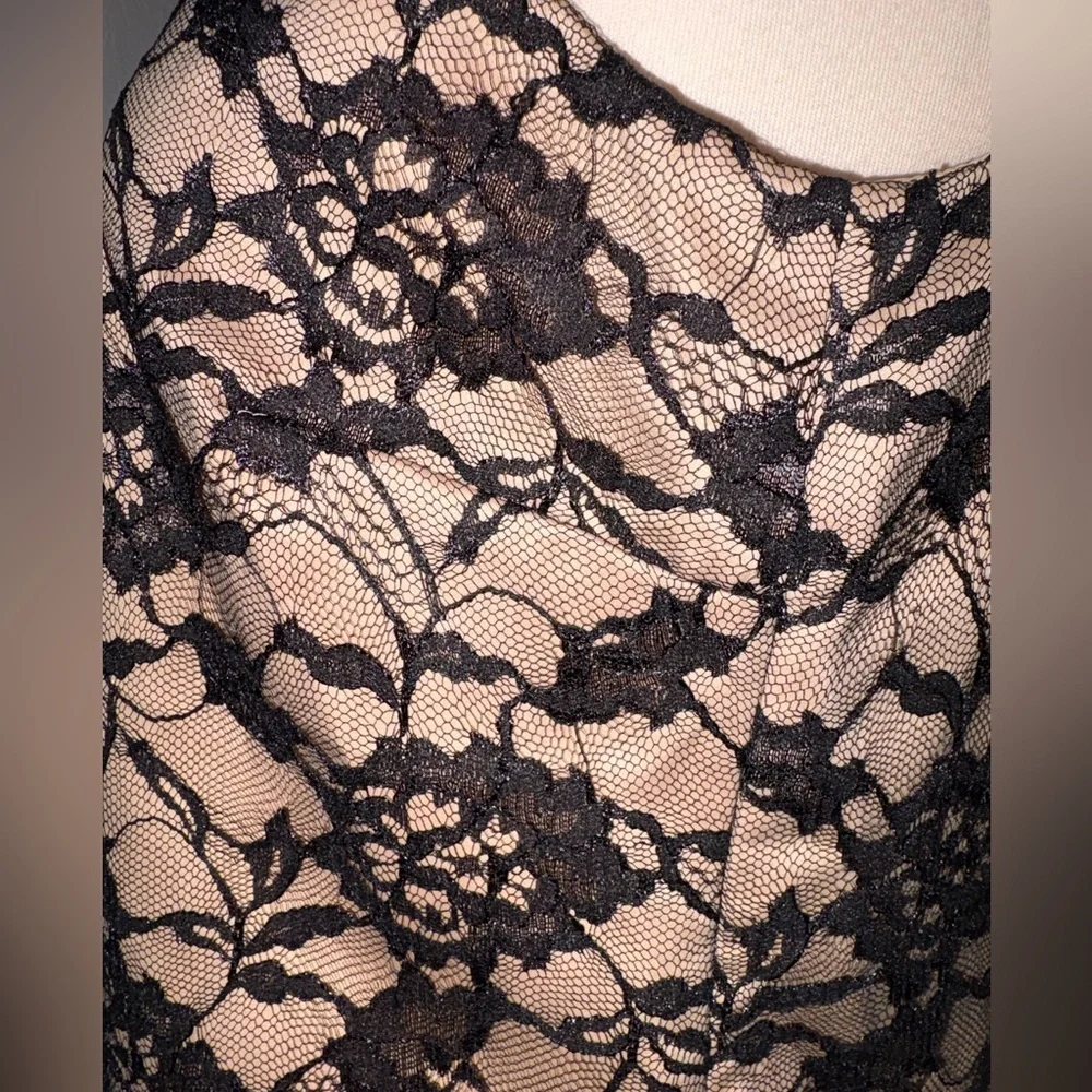 Vintage Jessica Howard Petite Black Lace Overlay Nude Lining Side Zip Size 12